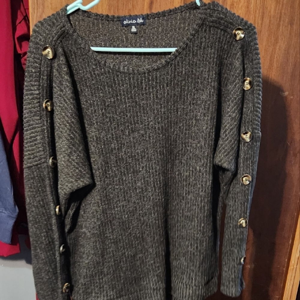 Women's Olive Sweater with Button Accents